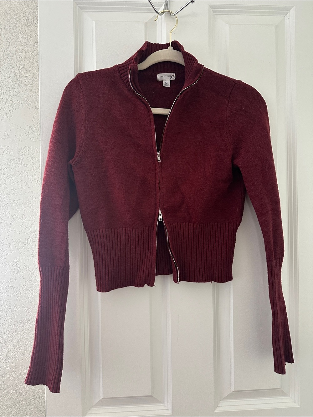 Burgundy Double-Zip Knit Sweater